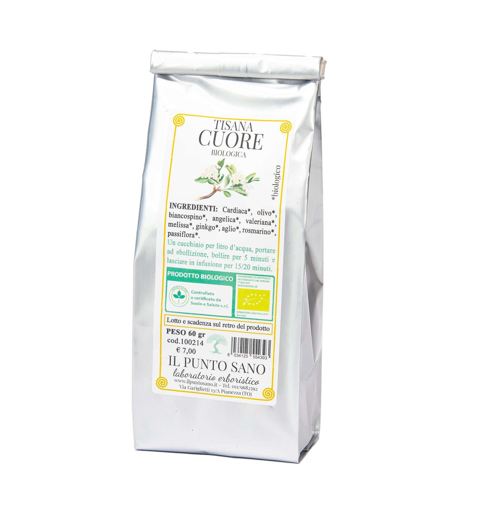 Tisana Cuore - Benessere Naturale per il Tuo Cuore Una tazza di "Tisana Cuore" circondata da ingredienti naturali selezionati per il benessere cardiaco.