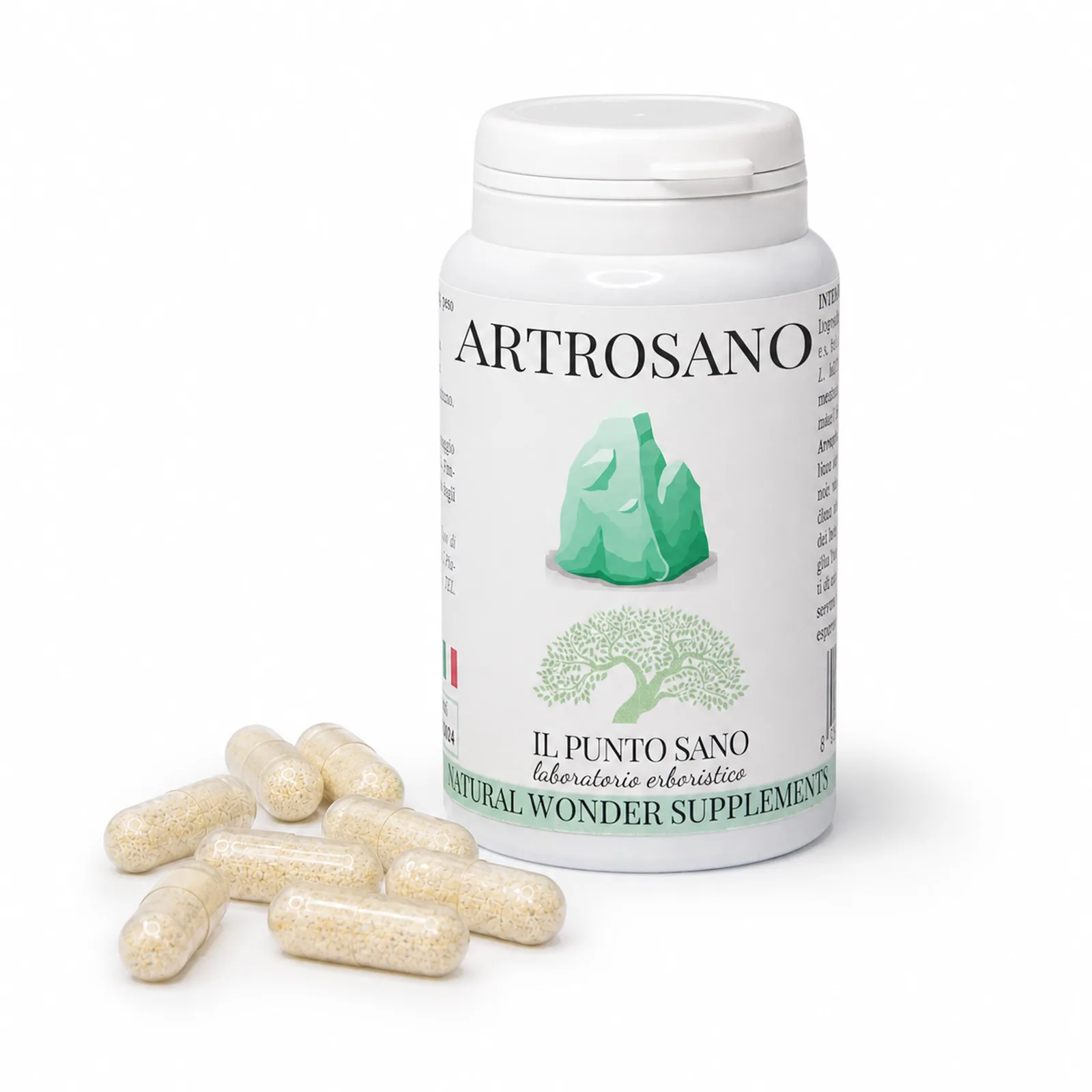 Artrosano – Integratore per articolazioni e mobilità Artrosano Il Punto Sano con flacone e capsule vegetali, integratore alimentare formulato per supportare il benessere articolare, la funzionalità muscolo-scheletrica e la naturale mobilità