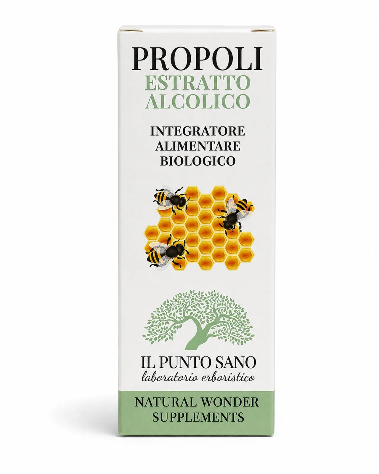 Astuccio Propoli Estratto Alcolico Biologico Astuccio di Propoli Estratto Alcolico Biologico Il Punto Sano, integratore alimentare biologico in gocce a base di propoli.