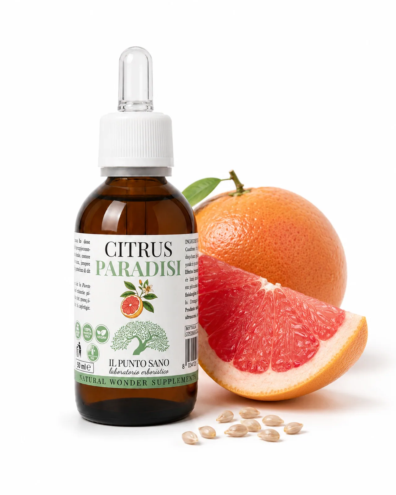 Citrus Paradisi – Flacone con pompelmo rosa Citrus Paradisi Il Punto Sano con pompelmo rosa e semi di pompelmo