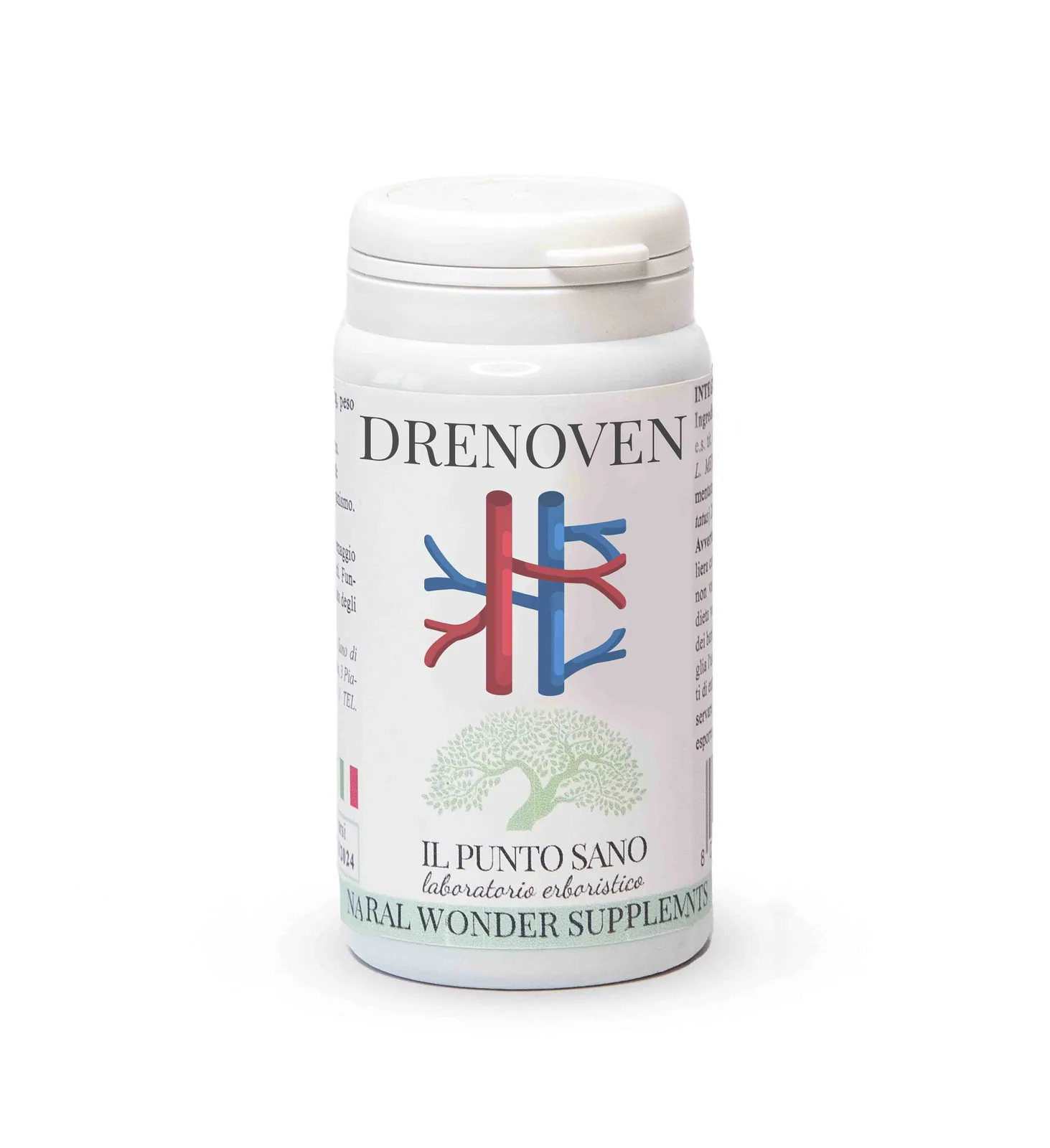 Drenoven – Il Punto Sano Flacone Drenoven Il Punto Sano, integratore alimentare per il supporto della circolazione, del microcircolo e del benessere vascolare