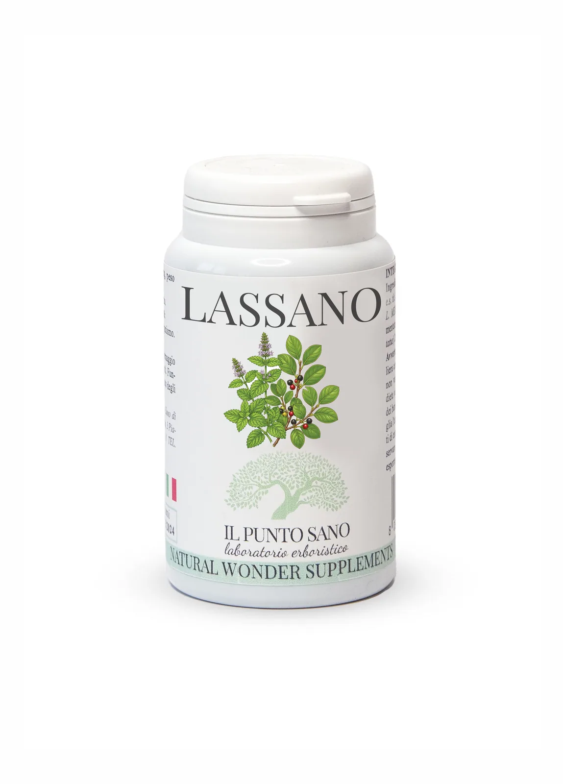 Lassano – Il Punto Sano Flacone di Lassano Il Punto Sano, integratore naturale in capsule vegetali pensato per supportare la regolarità del transito intestinale e la funzionalità digestiva.