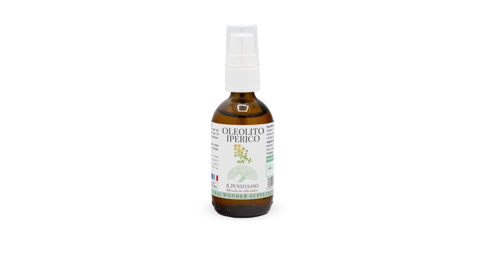 Oleolito di Iperico Biologico Cicatrizzante e Lenitivo - Il Punto Sano Flacone di Oleolito di Iperico Bio de Il Punto Sano, rimedio naturale rosso intenso per la rigenerazione cutanea, scottature e massaggi muscolari.