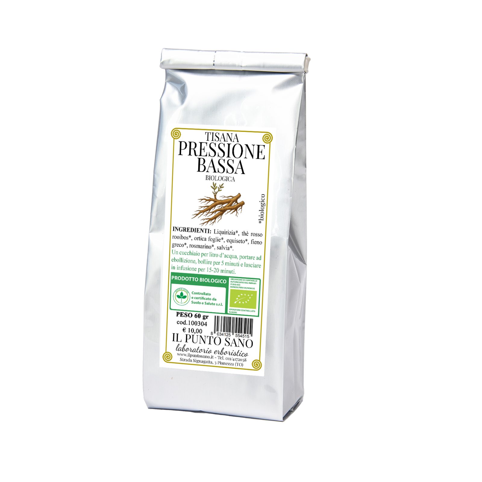 Tisana Pressione Bassa Tonificante alla Liquirizia - Il Punto Sano Tisana naturale per pressione bassa de Il Punto Sano, infuso a base di liquirizia e piante toniche per contrastare cali pressori e debolezza.
