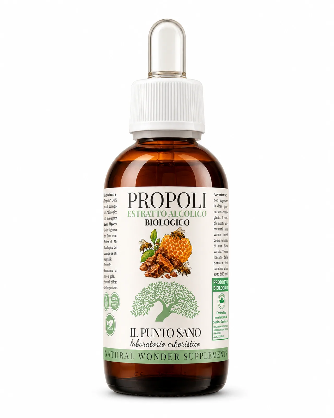 Propoli Estratto Alcolico Biologico Il Punto Sano Propoli Estratto Alcolico Biologico Il Punto Sano, integratore alimentare biologico in gocce con propoli al 30%, utile per il benessere del cavo orale e il supporto delle naturali difese dell’organismo.