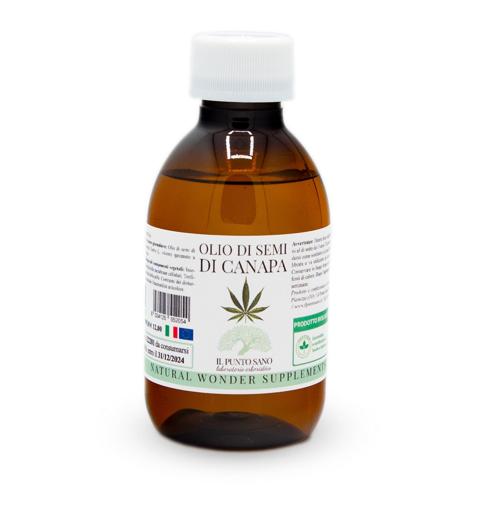 olio-semi-canapa-biologico-spremuto-freddo-il-punto-sano Bottiglia di Olio di semi di canapa biologico estratto a freddo - Il Punto Sano