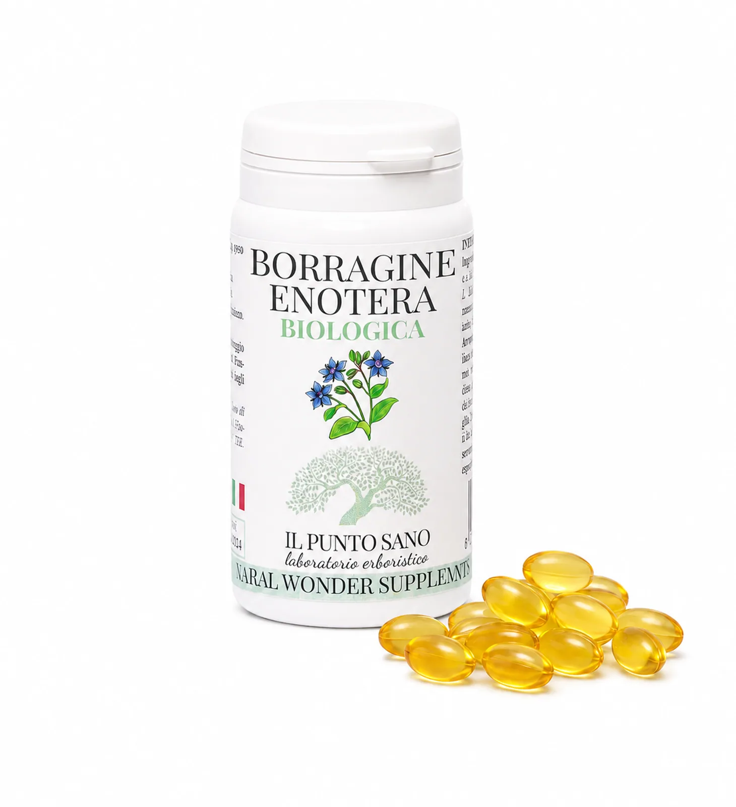 Borragine Enotera Biologica – Flacone con perle Borragine Enotera Biologica Il Punto Sano con flacone e perle gialle, integratore alimentare biologico formulato con oli vegetali per supportare il benessere della pelle e il fisiologico equilibrio femminile