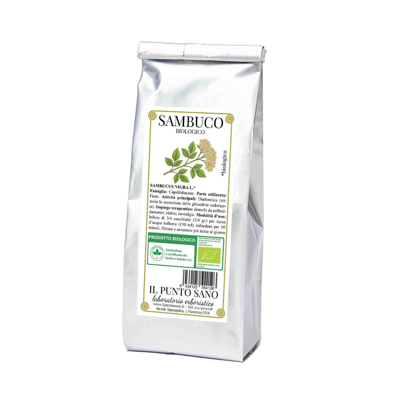 Sambuco Fiori Biologici - Diuretico e Diaforetico Naturale - Il Punto Sano Fiori di Sambuco biologico de Il Punto Sano, rimedio naturale per abbassare la febbre, favorire la diuresi e purificare l'organismo.