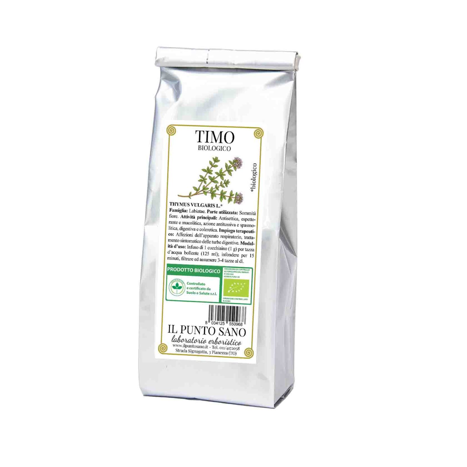 Timo Biologico Antibatterico e Balsamico - Il Punto Sano Sommità fiorite di Timo Biologico de Il Punto Sano, potente antibiotico naturale per tosse, bronchite e supporto alla digestione.