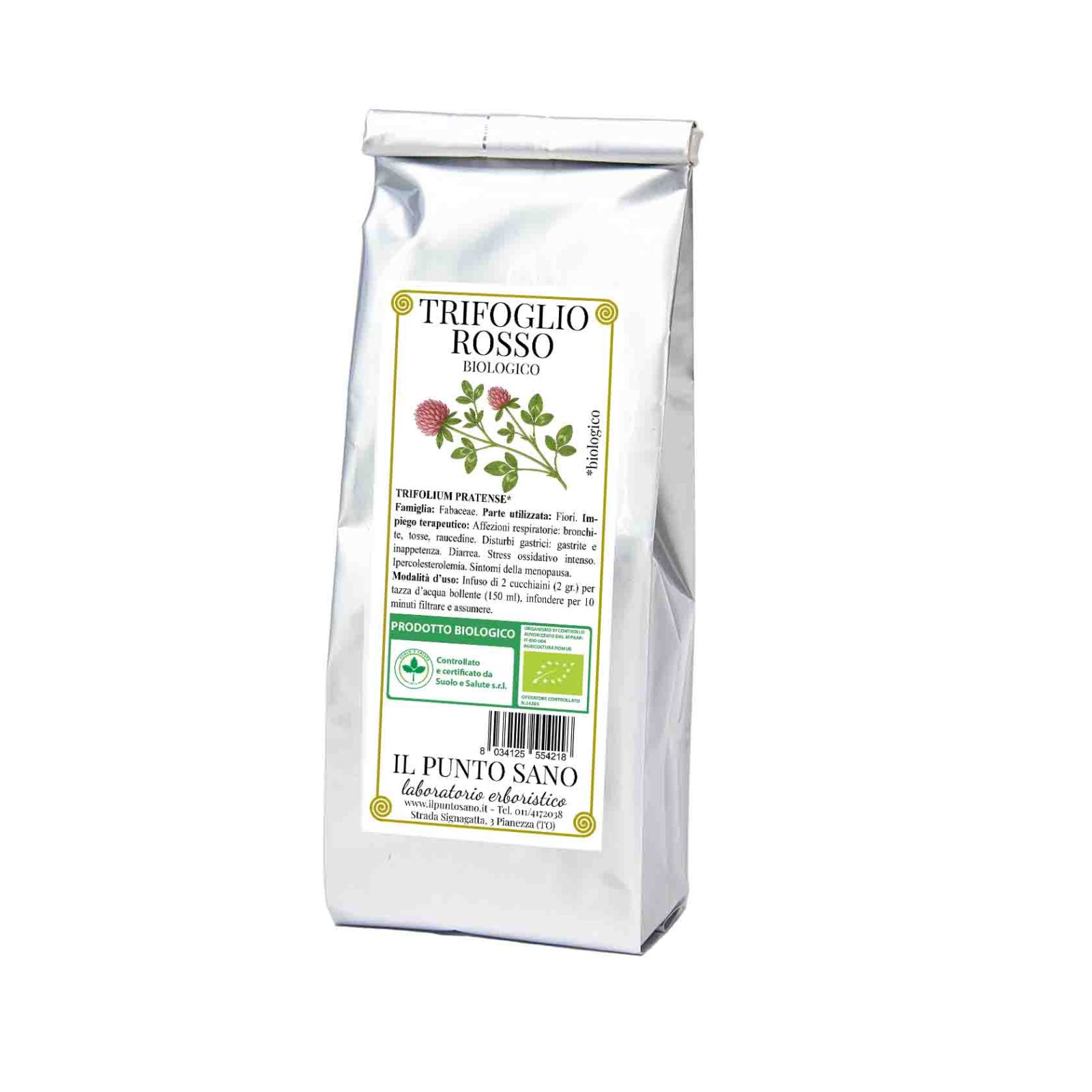 Tisana Biologica di Trifoglio Rosso per Menopausa - Il Punto Sano Fiori di Trifoglio Rosso biologico in taglio tisana, ricco di isoflavoni naturali per contrastare le vampate di calore e favorire l'equilibrio ormonale femminile.